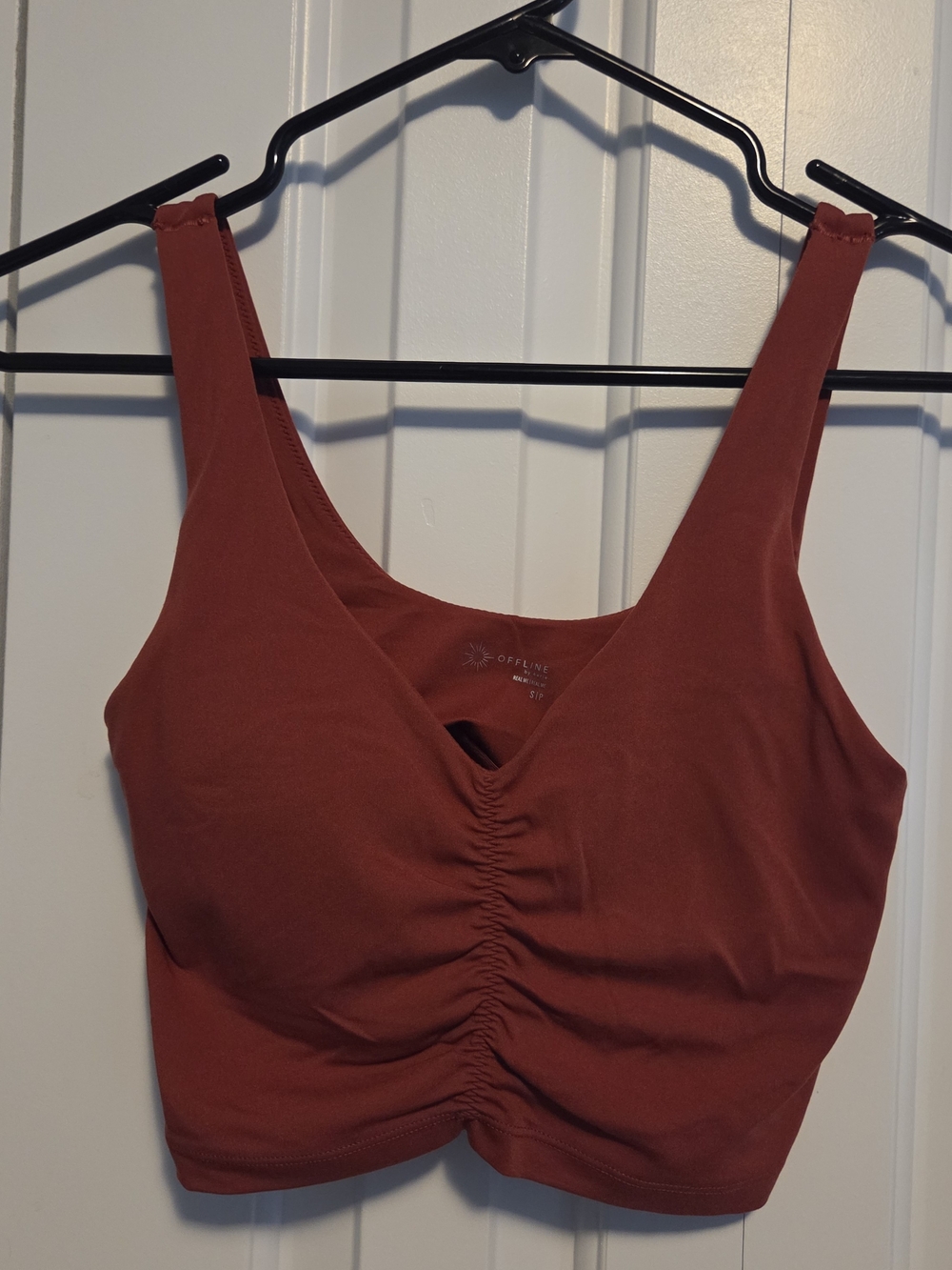 aerie Rust Ruched Scoop Neck Crop Tank